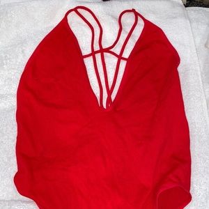 Red strappy bodysuit